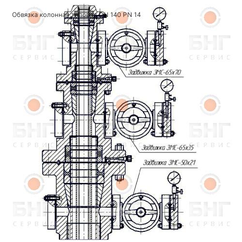 Обвязка колонная типовая DN 140 PN 14 чертеж