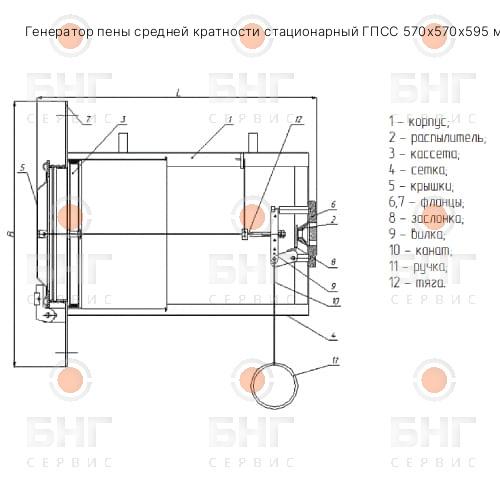 Генератор пены средней кратности стационарный ГПСС 570х570х595 мм чертеж