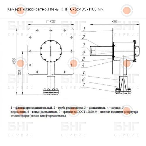 Камера низкократной пены КНП 675х435х1100 мм чертеж